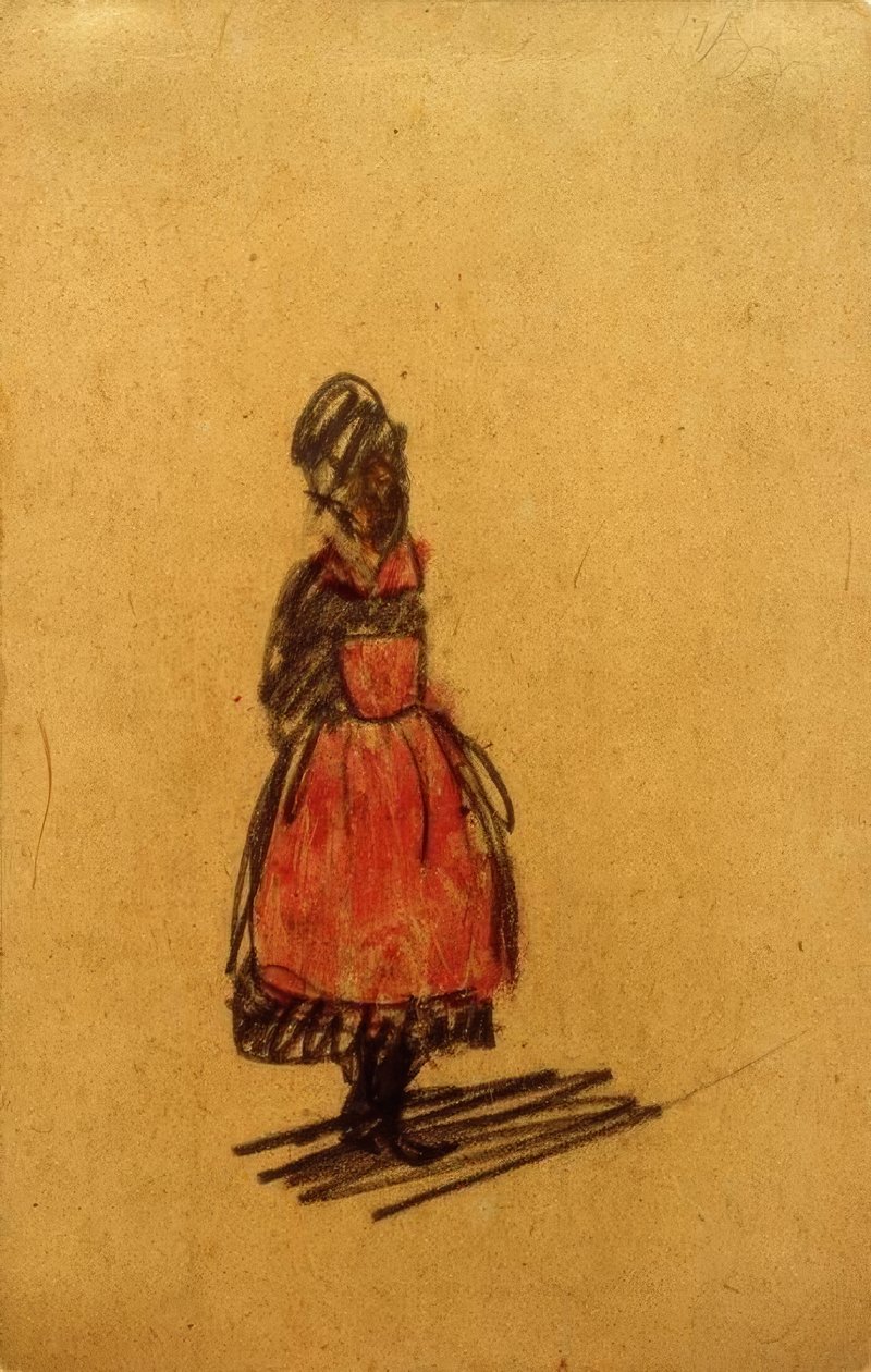 İsimsiz (kırmızı önlüklü ayakta duran kadın) by Laszlo Moholy Nagy