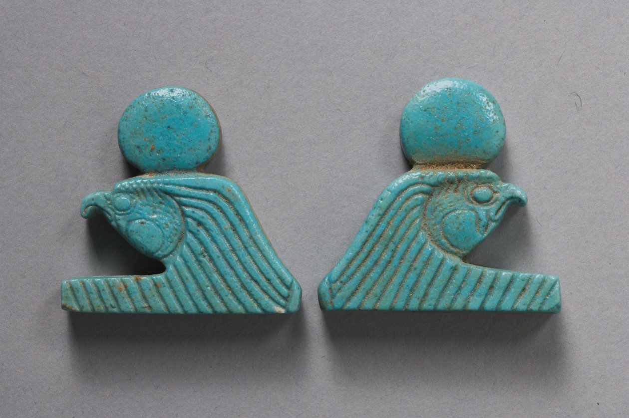 Şahin başlı kolye uçları (fayans) by Late Period Egyptian
