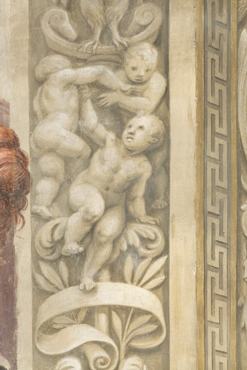 Putti, pencerelerin etrafındaki süslemeler (fresk) by Lattanzio Gambara