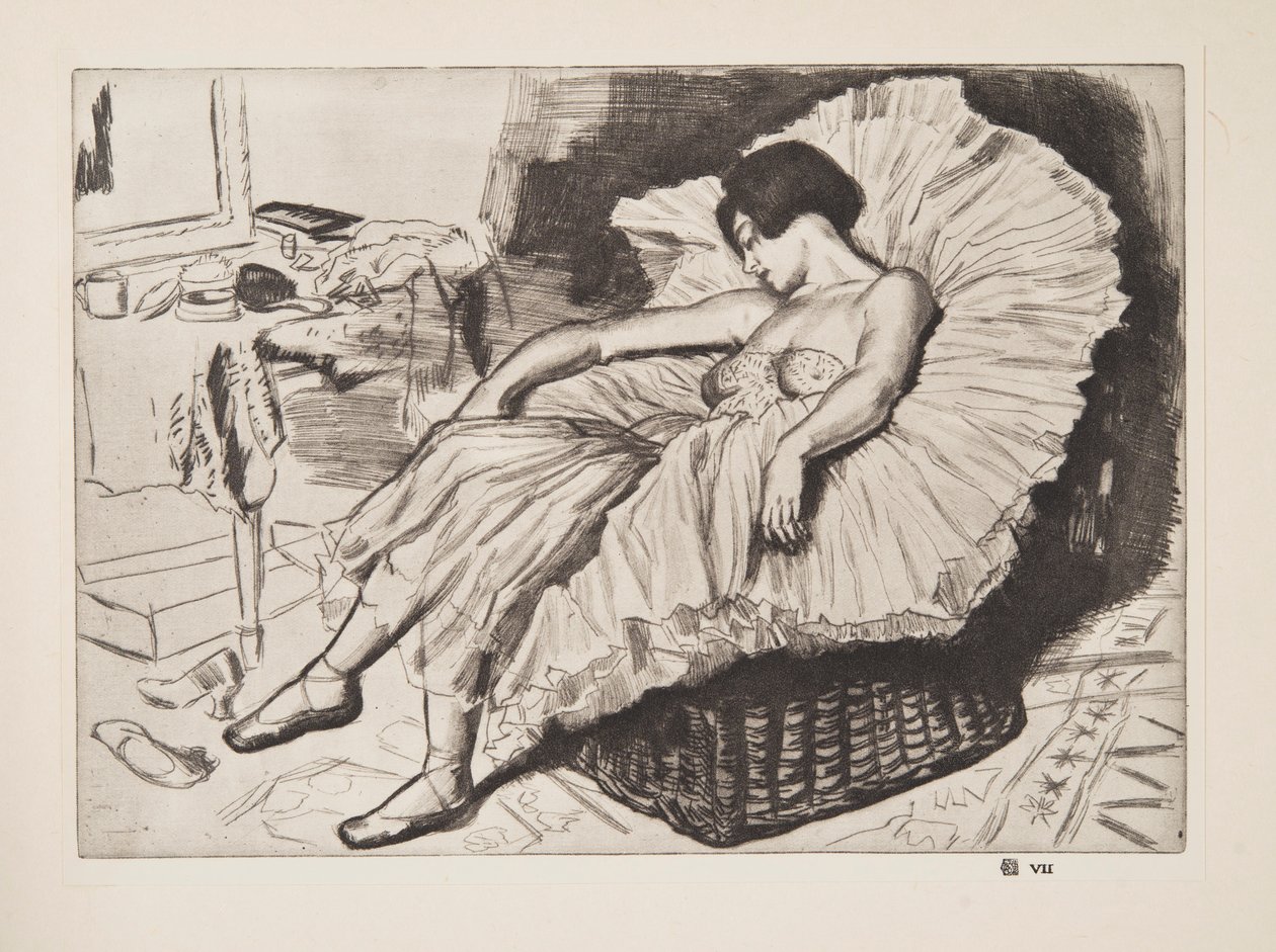Dansçı Uyuyan, bar. 1925. by Laura Knight