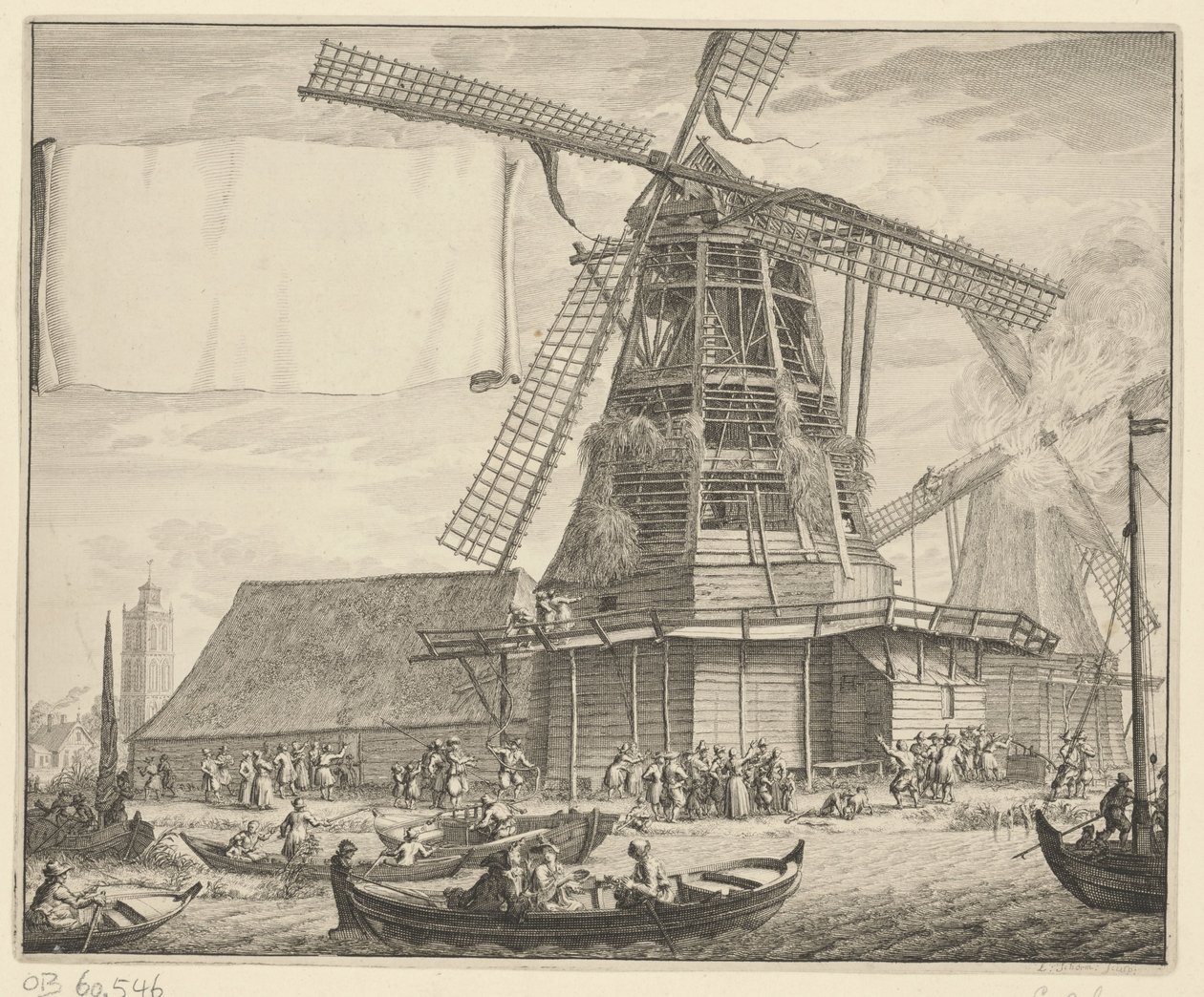 Wormer yakınlarındaki De Zeug petrol değirmeninde yangın, 1699 by Laurens Scherm