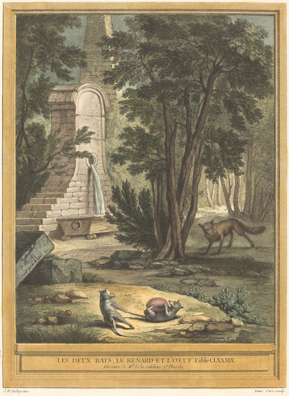 İki Sıçan, Tilki ve Yumurta by Laurent Cars after Jean Baptiste Oudry