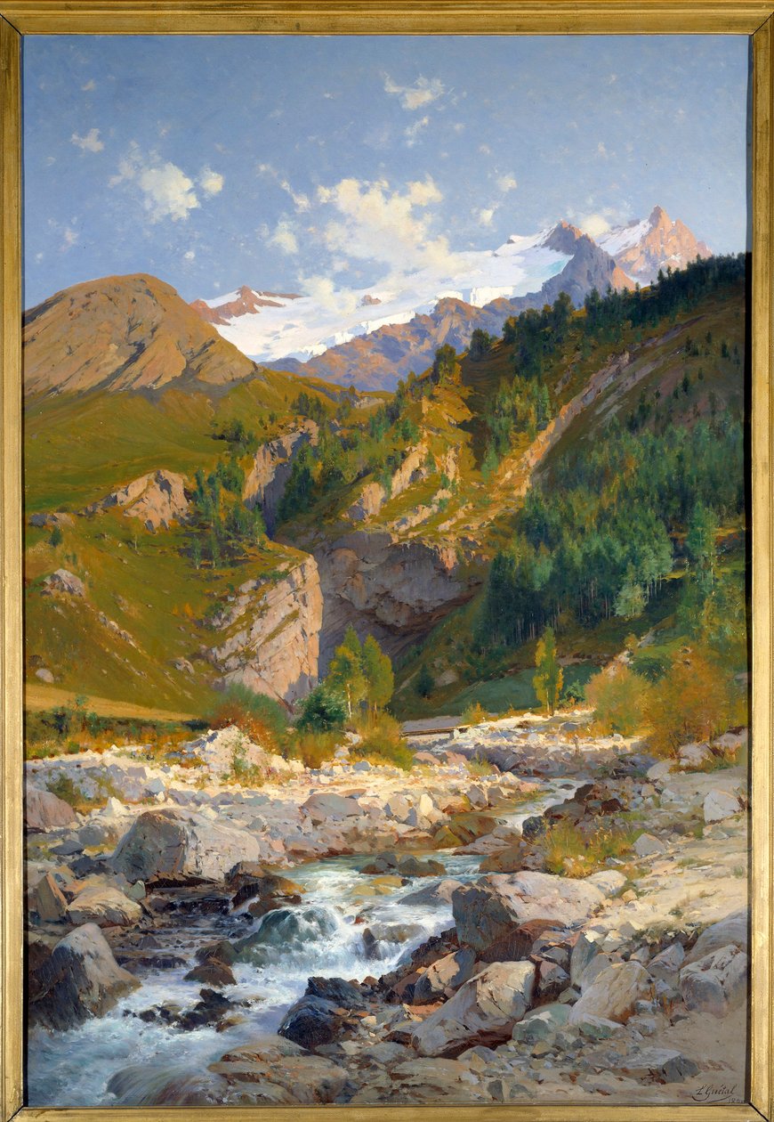 Sel, Chavalchere, Tabuchet buzuluna ve Meije Dağı manzarasına sahiptir. Tablo Laurent Guetal (1841-1892) 1888 Grenoble, Musee des Beaux Arts by Laurent Guétal