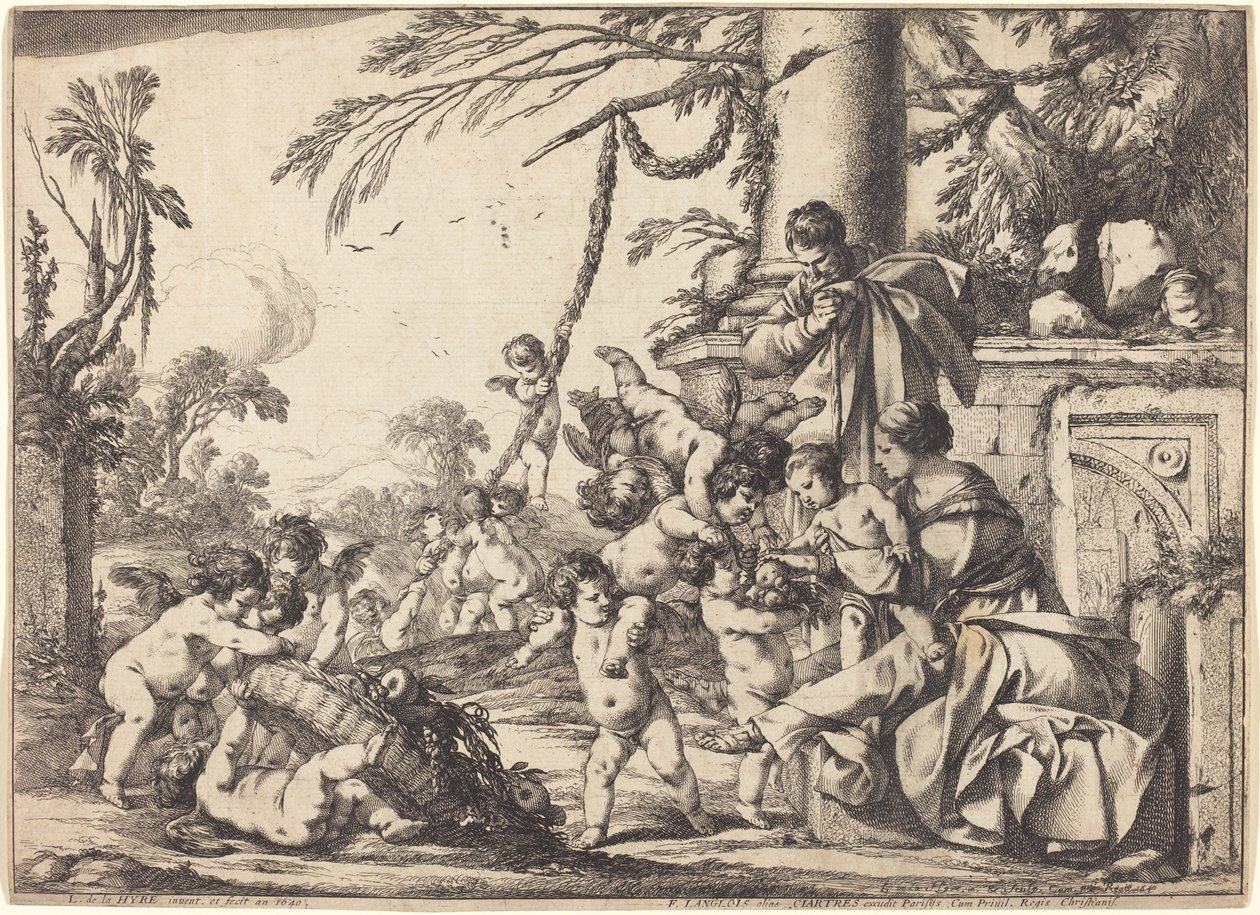 Putti ile Kutsal Aile by Laurent de la Hyre