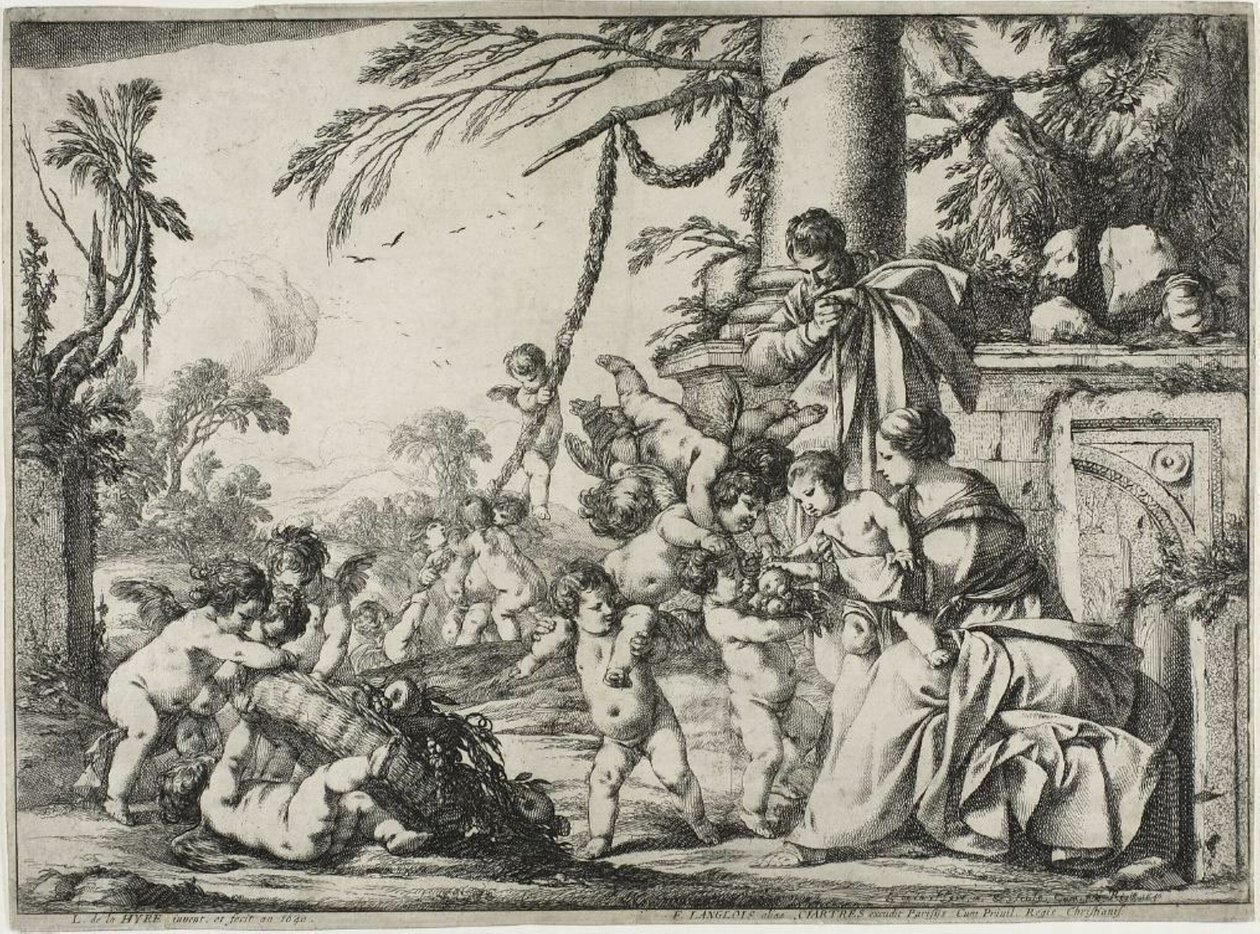 Putti ile Kutsal Aile by Laurent de la Hyre