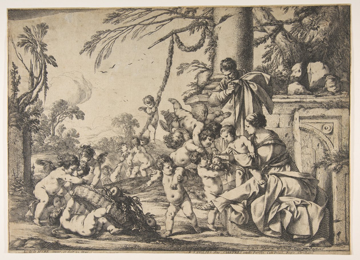 Melekler Tarafından Hizmet Edilen Bakire ve Mesih Çocuk, 1640. by Laurent de la Hyre