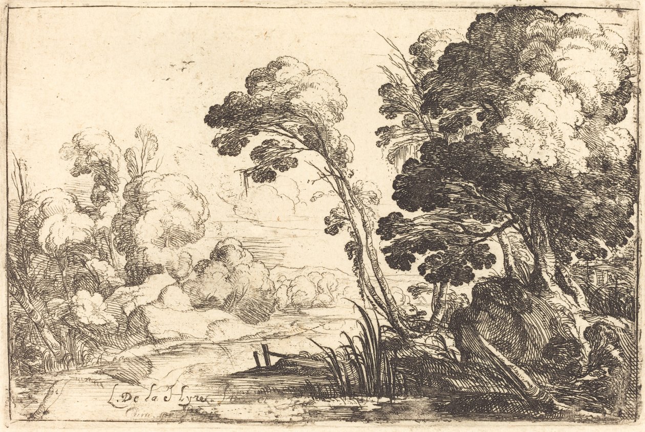 Bir nehir ile ormanlık manzara by Laurent de la Hyre