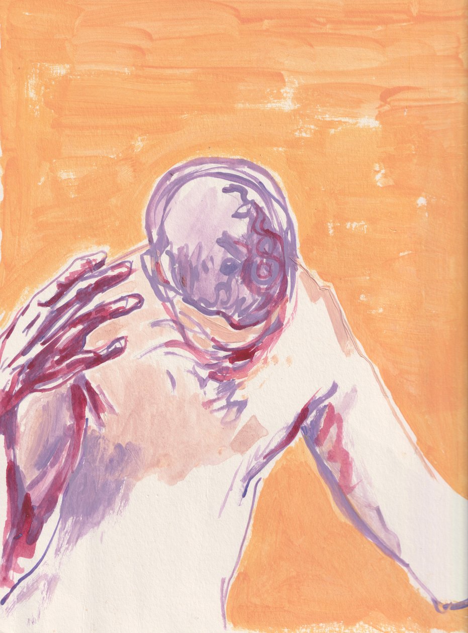 Anksiyete, 2025 (suluboya kağıdı üzerine akrilik) by Laurie Michaels