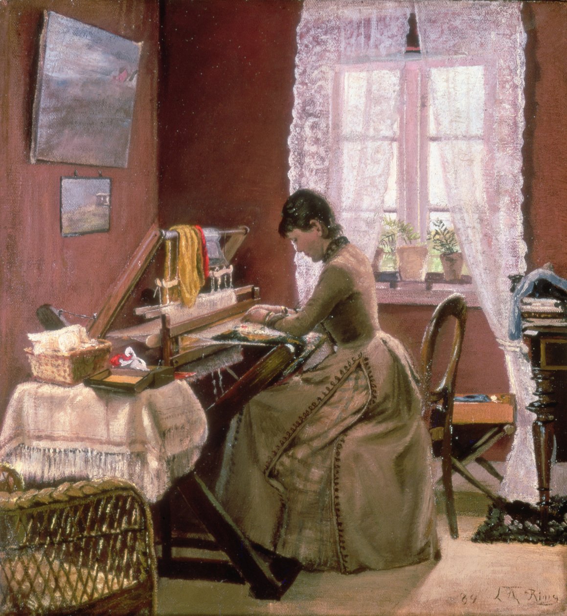 Sanatçının eşi Johanne Wilde, tezgâhında by Laurits Andersen Ring