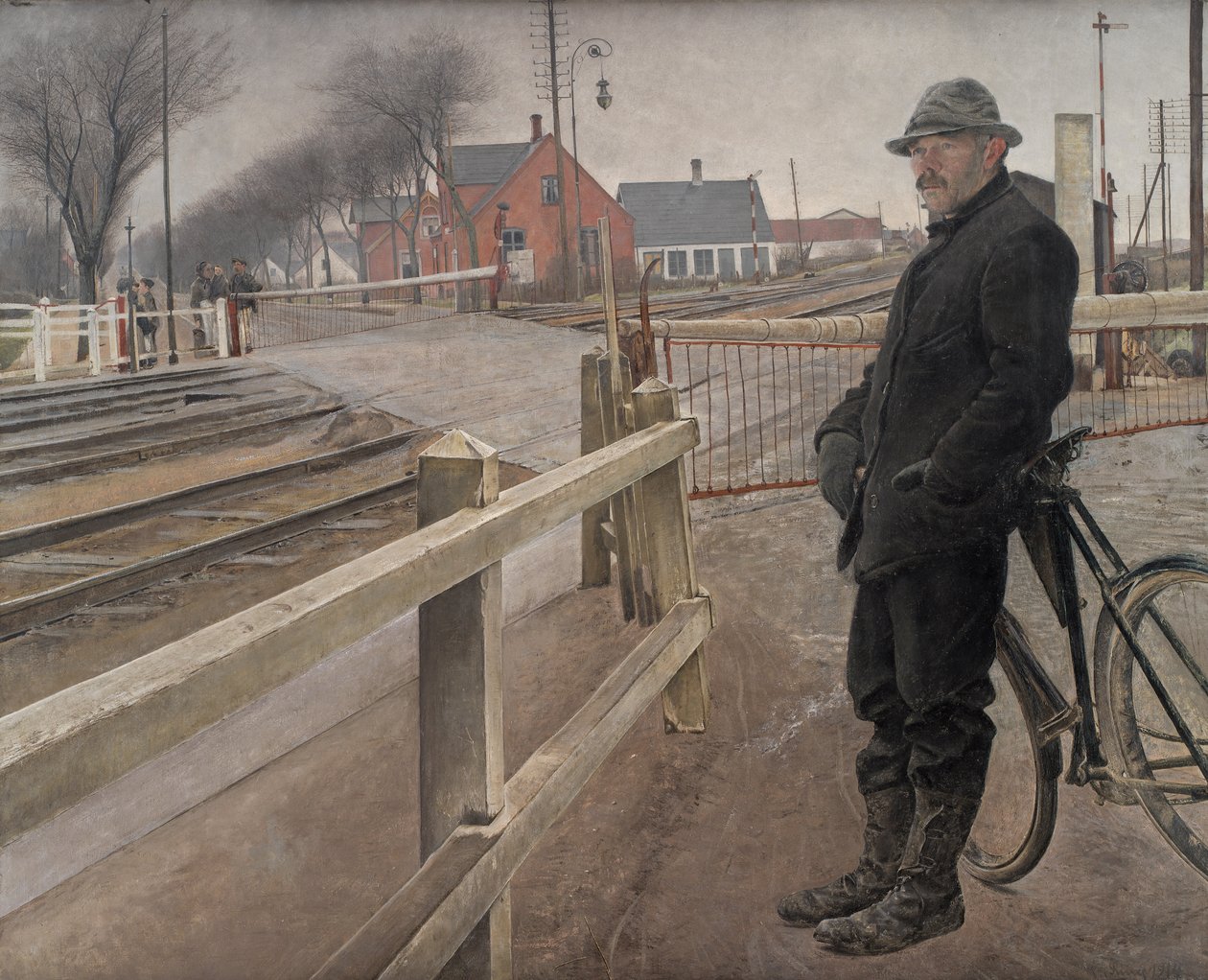 Treni Beklerken. Roskilde Otoyolu tarafından Hemzemin Geçit, 1914. by Laurits Andersen Ring