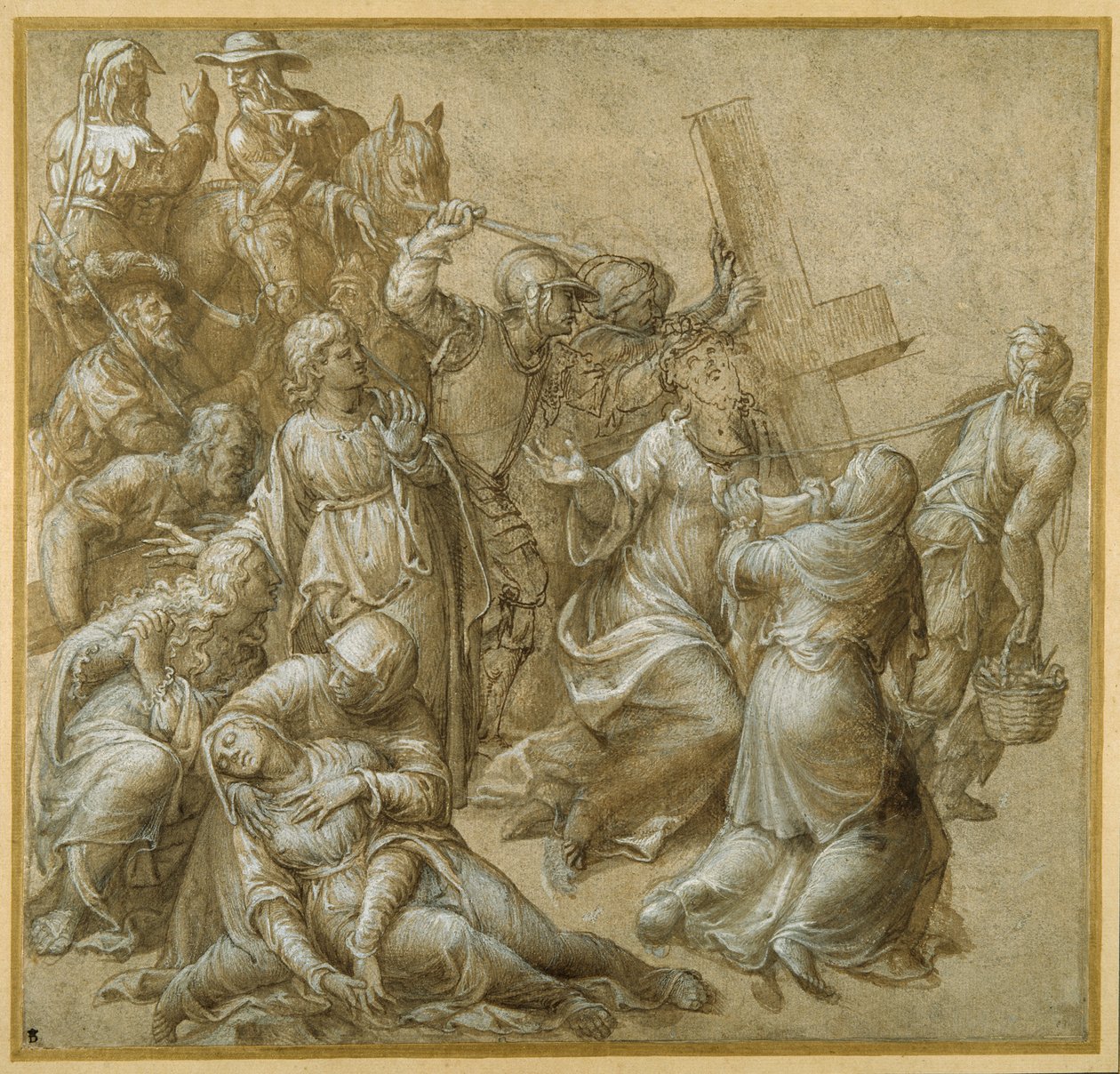 Haçını taşıyan İsa, St Veronica ile karşılaşır (kalem ve kabartmalı kahverengi mürekkep) by Lavinia (attr. to) Fontana