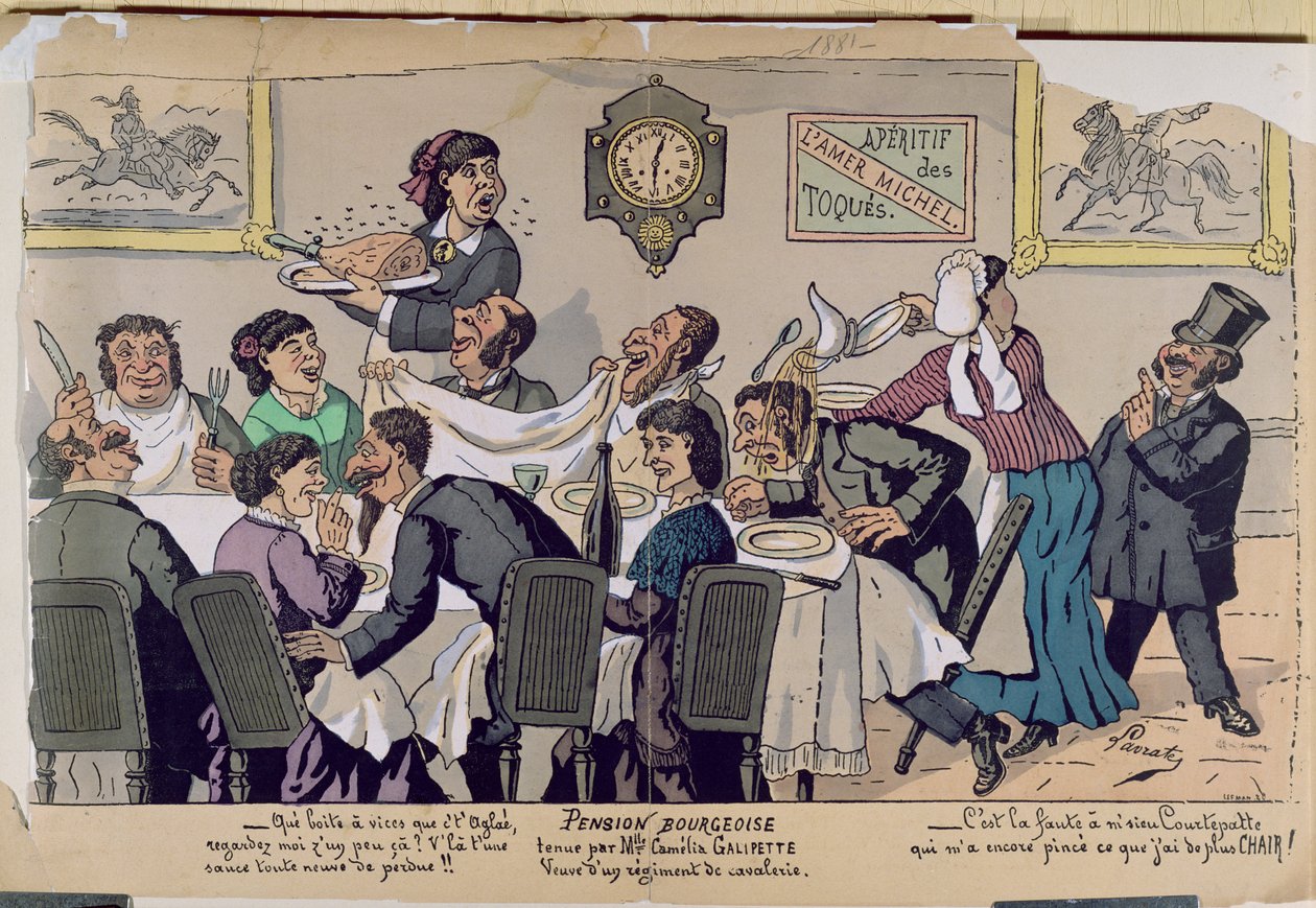 Orta Sınıf Pansiyon, karikatür, 1881 (renkli gravür) by Lavrate