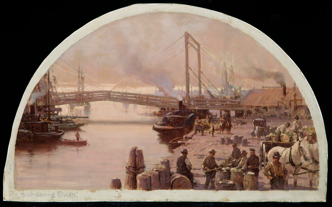 Chicago Nehri Üzerindeki İlk Köprü, 1834, 1900 by Lawrence Carmichael Earle