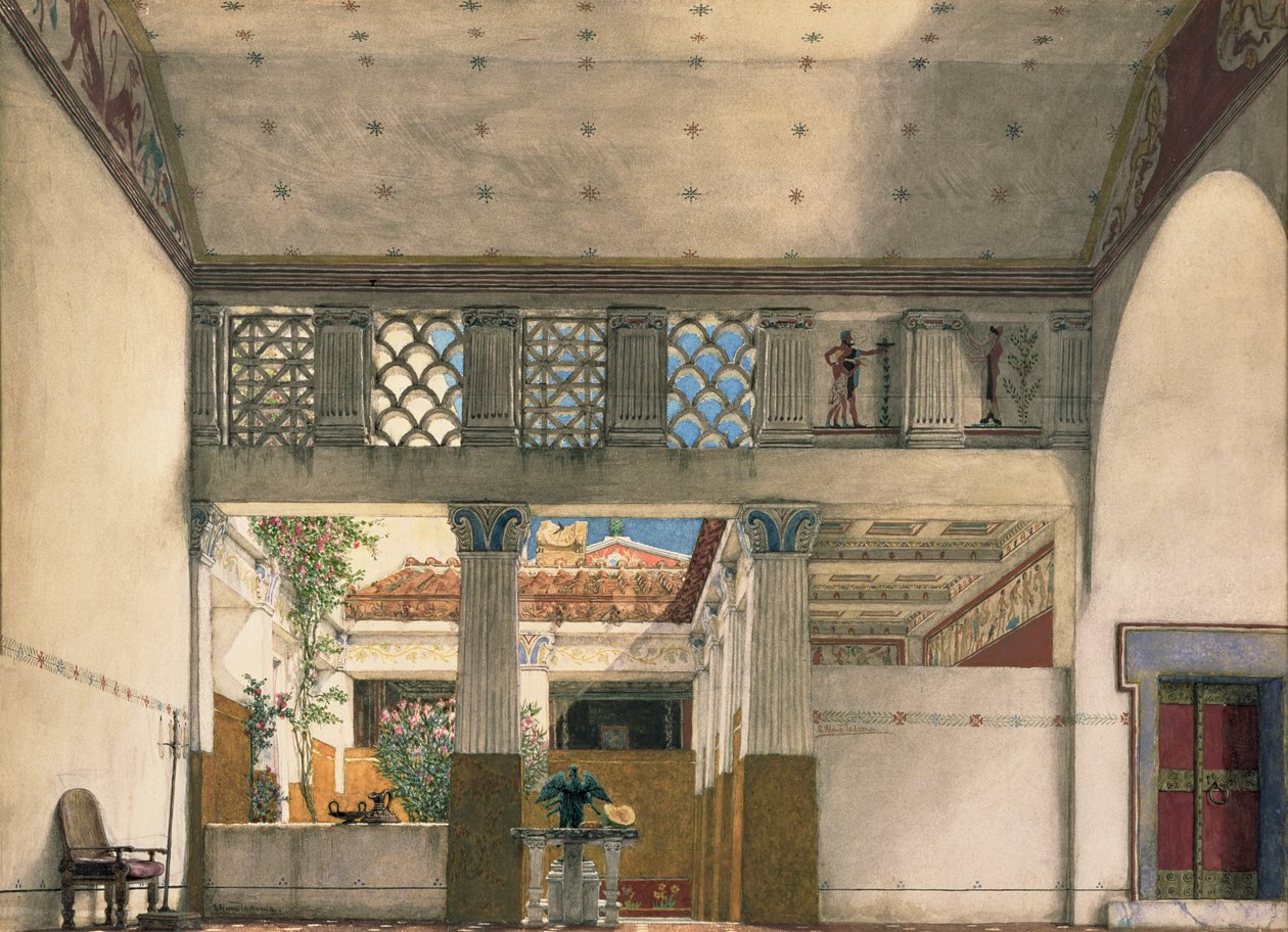 Gaius Marcius'un Evi'nin içi (kağıt üzerine suluboya) by Lawrence Alma Tadema