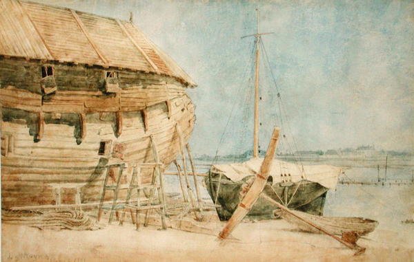 Seine, Paris boyunca sahilde tekneler by Le Moyne