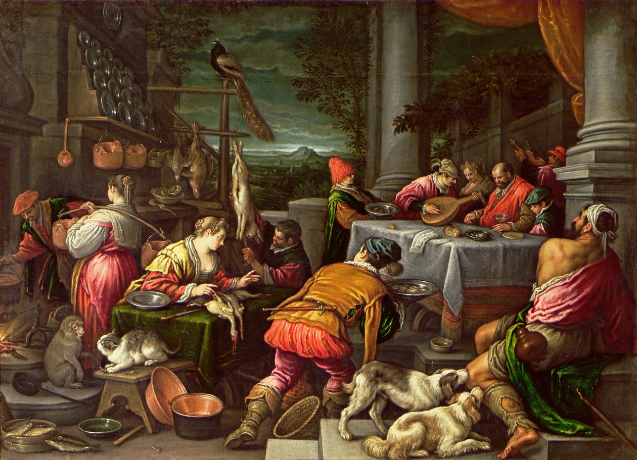 Zengin Adam ve Lazarus, 1590-95 by Leandro da Ponte Bassano