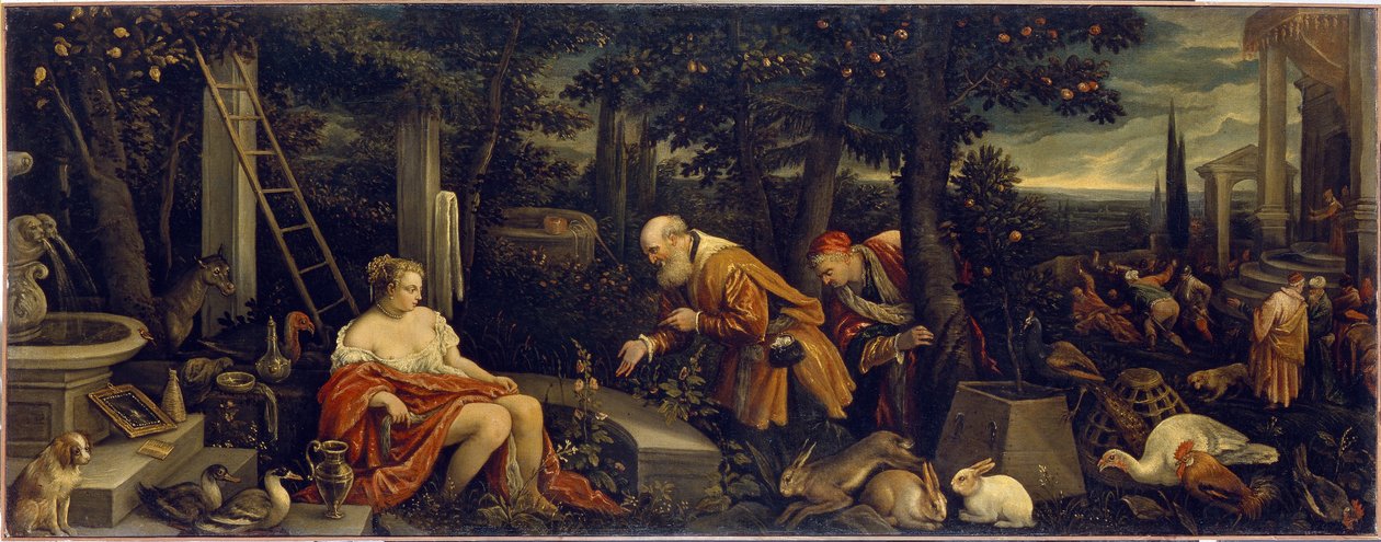 Susanna ve Yaşlılar. Leandro Bassano (1557-1622), tuval üzerine yağlı boya, yaklaşık 1580. İtalyan sanatı (Venedik) by Leandro da Ponte Bassano