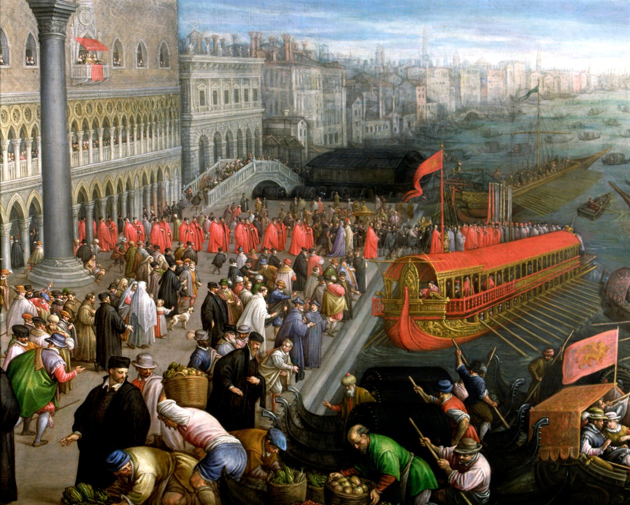 'Venedik'te Riva Degli Schiavoni', detay, ticari faaliyet ve Venedik'te giyim by Leandro da Ponte Bassano