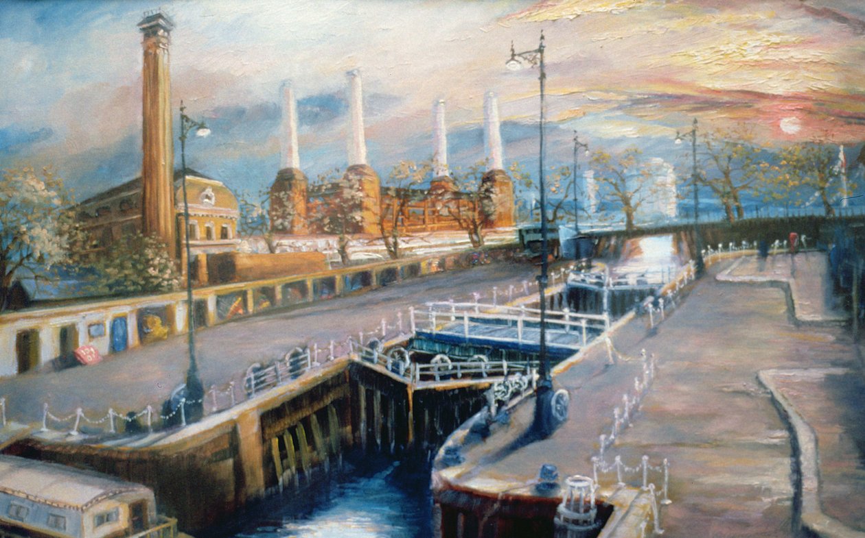 Grosvenor Rıhtımı, 1998 (kağıt üzerinde yağlı boya) Pimlico Embankment by Lee Campbell