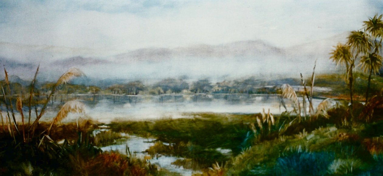 North Island, NZ, 2000, (kağıt üzerine yağlı boya) by Lee Campbell