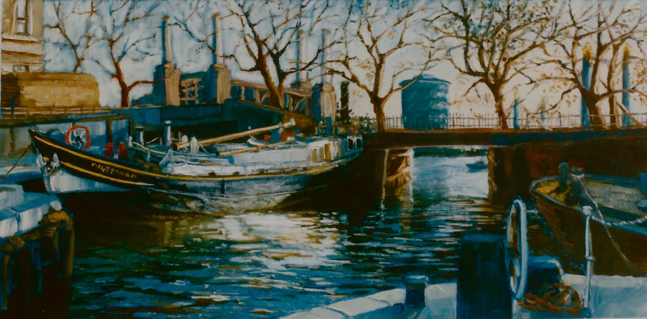Grosvenor Rıhtımı, 2001 (kağıt üzerinde yağlı boya) Thames Rıhtımında demirleyen tekne by Lee Campbell