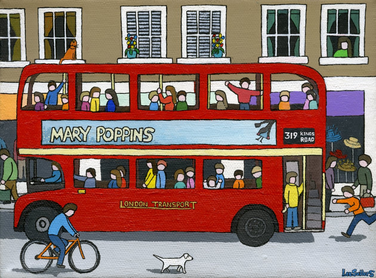 Londra Otobüsü, 2015 (Tuval Üzerine Akrilik ve Mürekkep) by Lee Sellers