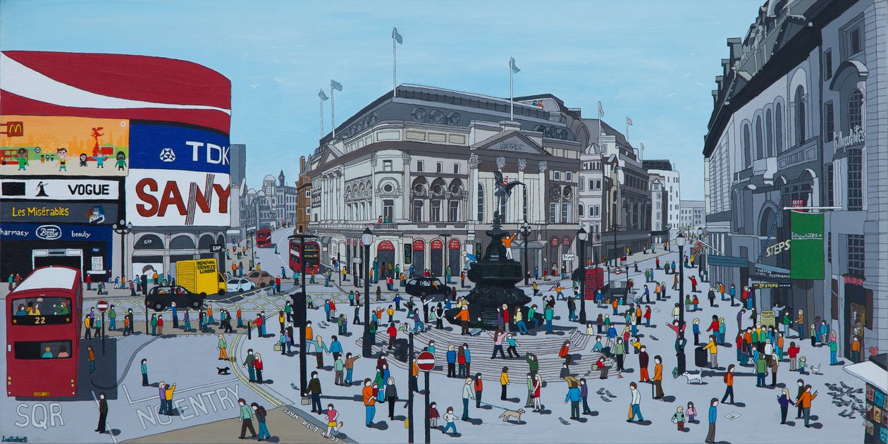 Piccadilly Circus, 2015, (Tuval üzerine akrilik ve mürekkep) by Lee Sellers