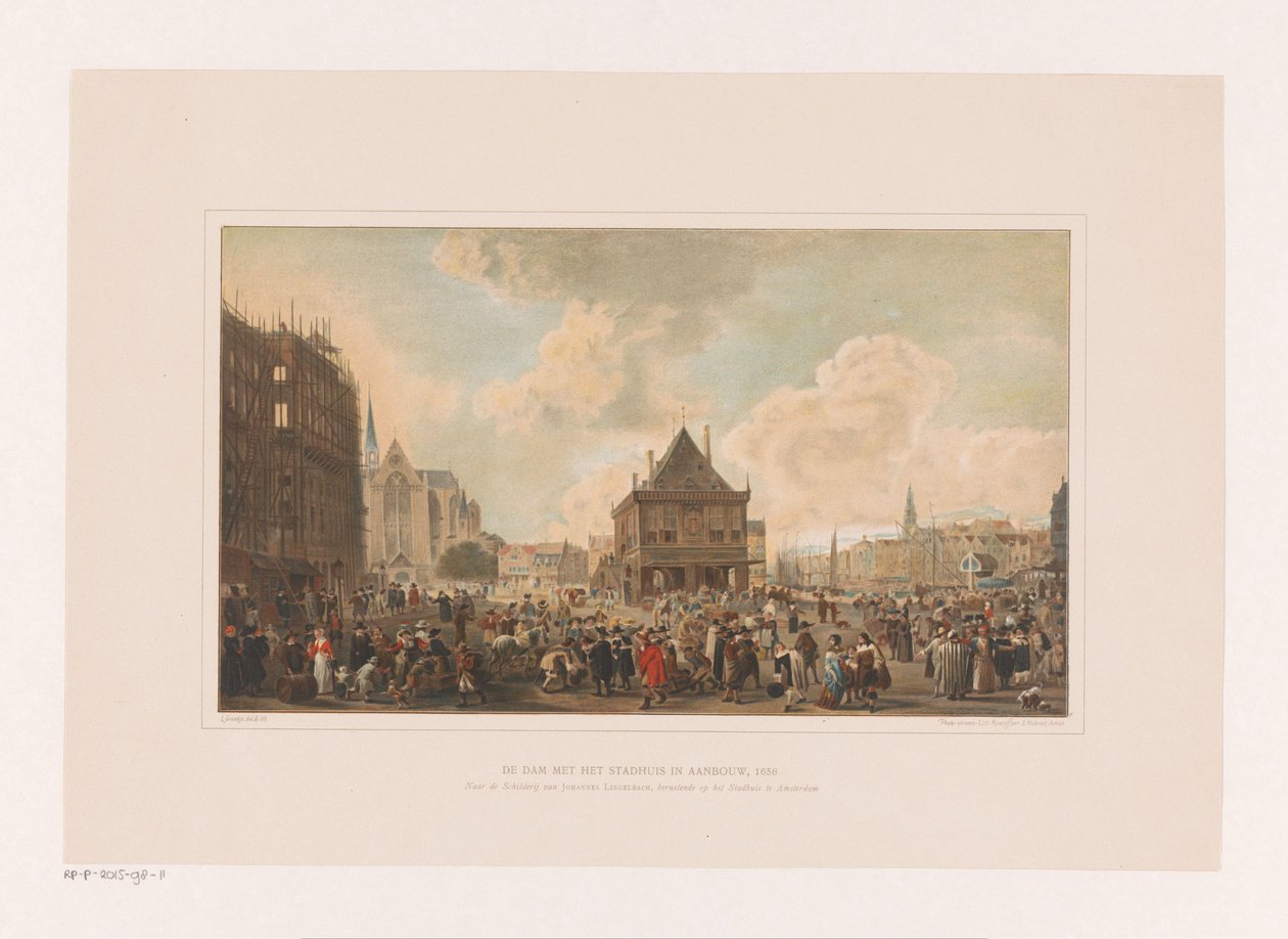 Amsterdam'da baraj yapım aşamasında olan saray ile Dam Meydanı, belediye binası yapım aşamasında, 1656 (nesne üzerindeki başlık) by Leendert Izaac Frederikus Grondijs