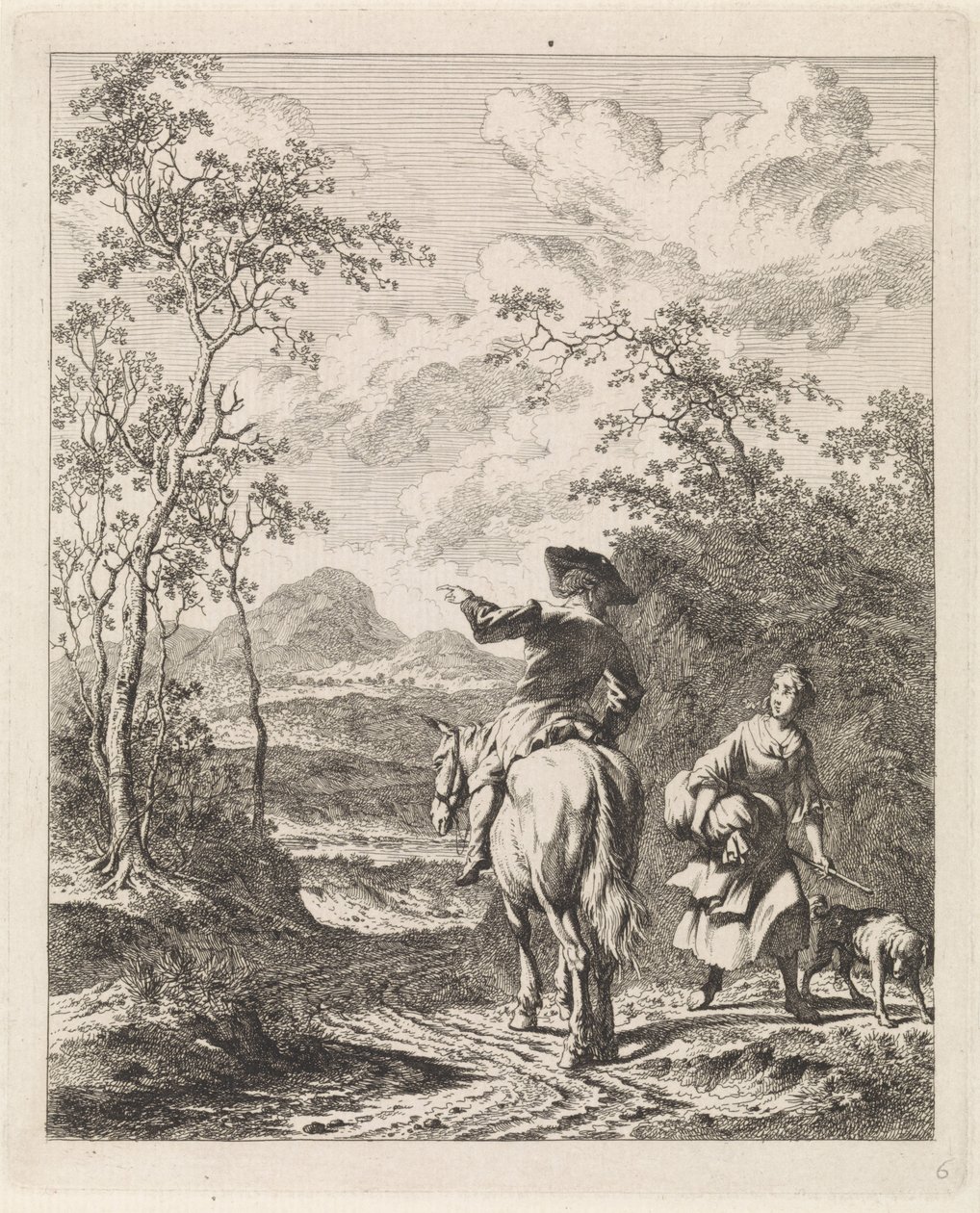 Köpeği olan bir kıza yol tarifi soran binici Figürlü manzaralar (dizi başlığı) by Leendert Overbeek