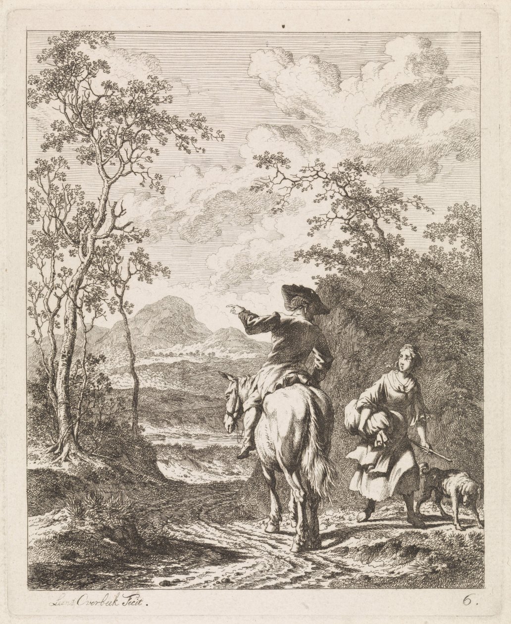 Sürücü, köpeği olan bir kızdan yol tarifi istiyor. Figürlü manzaralar (dizi adı) by Leendert Overbeek