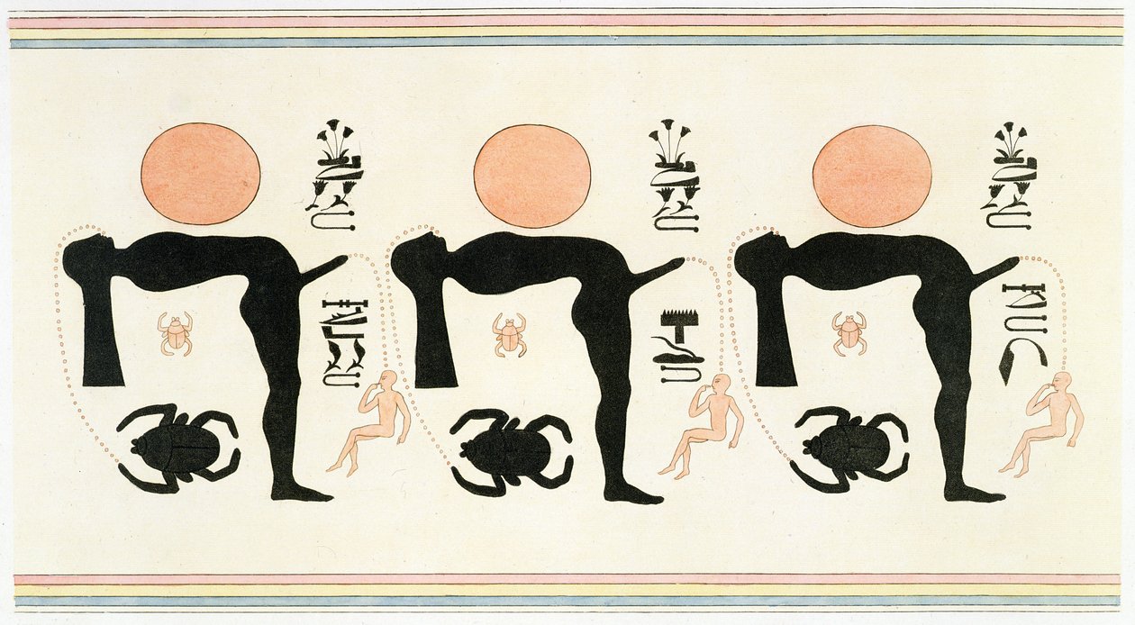 Edmonde Francois Jomard'ın 'Mısır'ın Açıklamaları'ndan Byban el Molouk, Thebes'den erotik fresk, 1809-22'de yayınlandı (renkli taş) by Legentil (after)