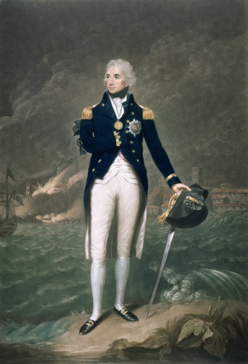 Sir Horatio Nelson, KB, Mavi Tuğamiral, William S. Barnard (1774-1849), pub. 1798 (renkli lito) by Lemuel Francis Abbott