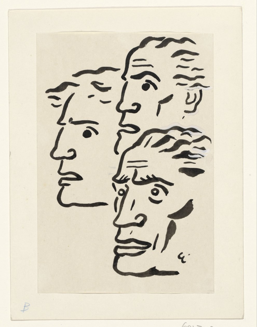Üç erkek yüzü by Leo Gestel (signed by artist)