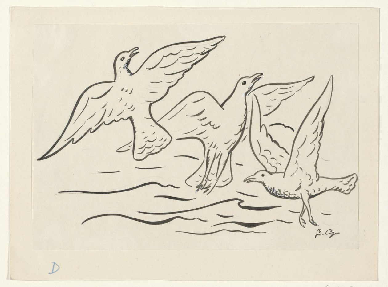 Denizin üzerinde gökyüzünde üç kuş by Leo Gestel (signed by artist)
