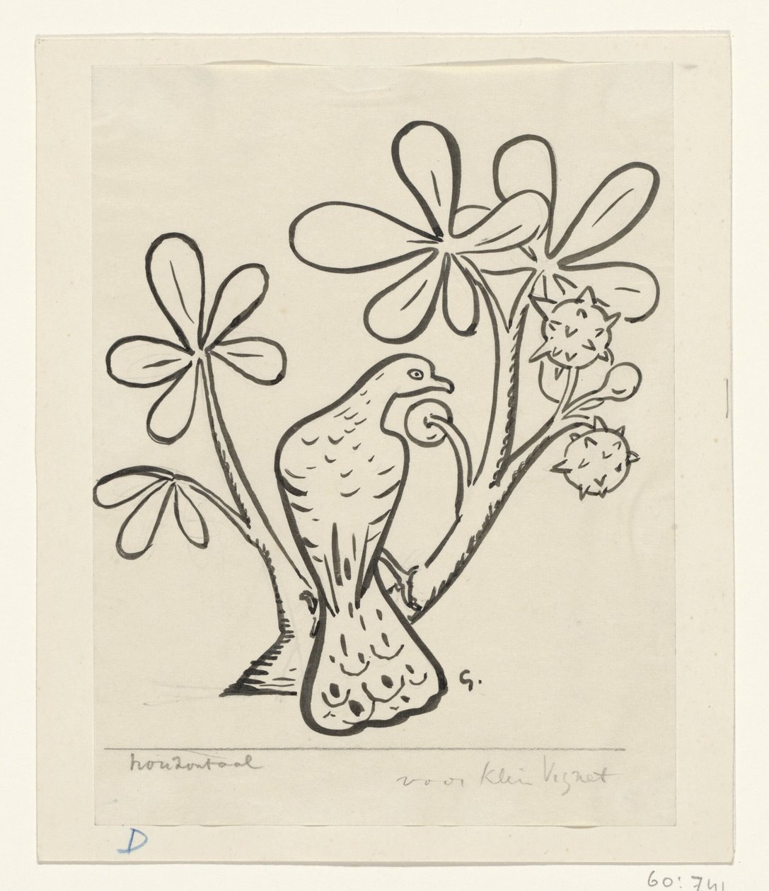 Bir kestane ağacının dalında güvercin by Leo Gestel (signed by artist)