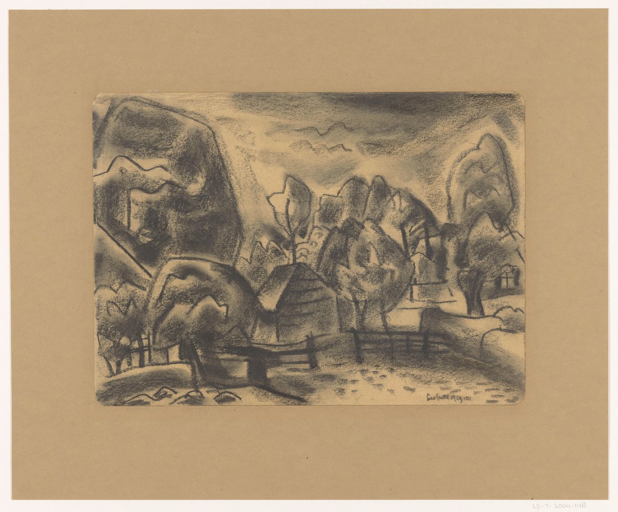Ağaçlar arasında bir çiftlik ile manzara by Leo Gestel (signed by artist)