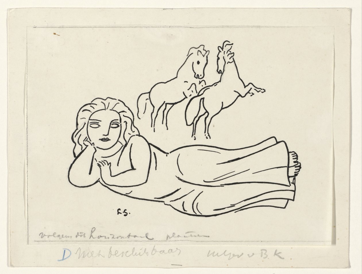 İki atlı uzanmış kadın by Leo Gestel (signed by artist)