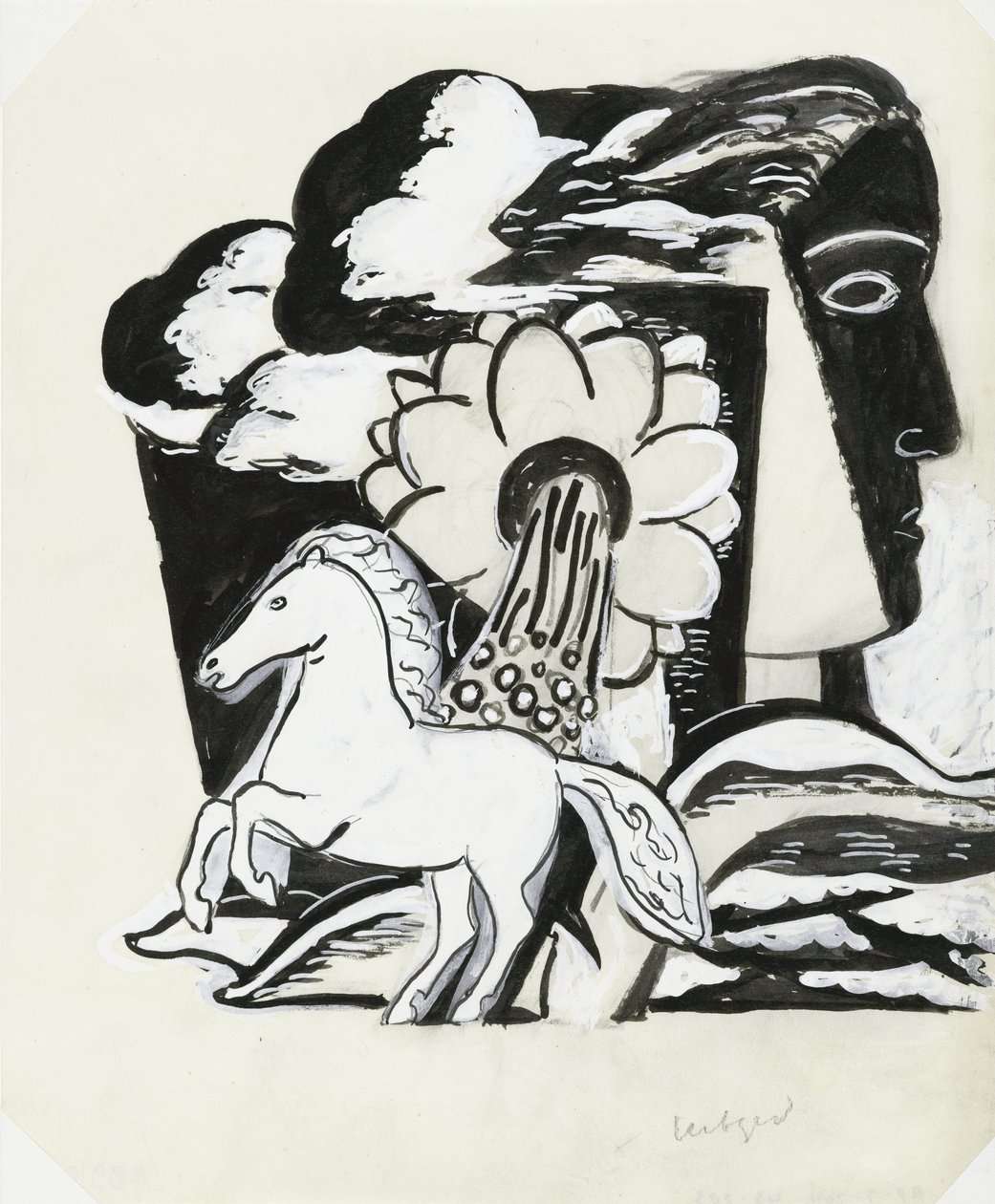 At, çiçek ve baş yetiştirme (kroki) by Leo Gestel (signed by artist)