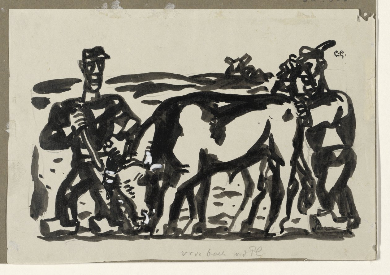 Bir inek ile iki çiftçi by Leo Gestel (signed by artist)