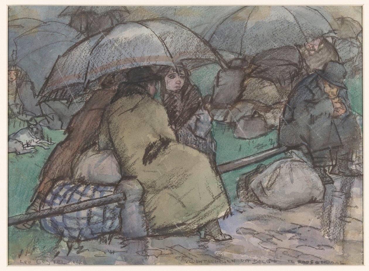 Belçika'dan Roosendaal'daki mülteciler (nesne üzerindeki orijinal başlık) by Leo Gestel (signed by artist)