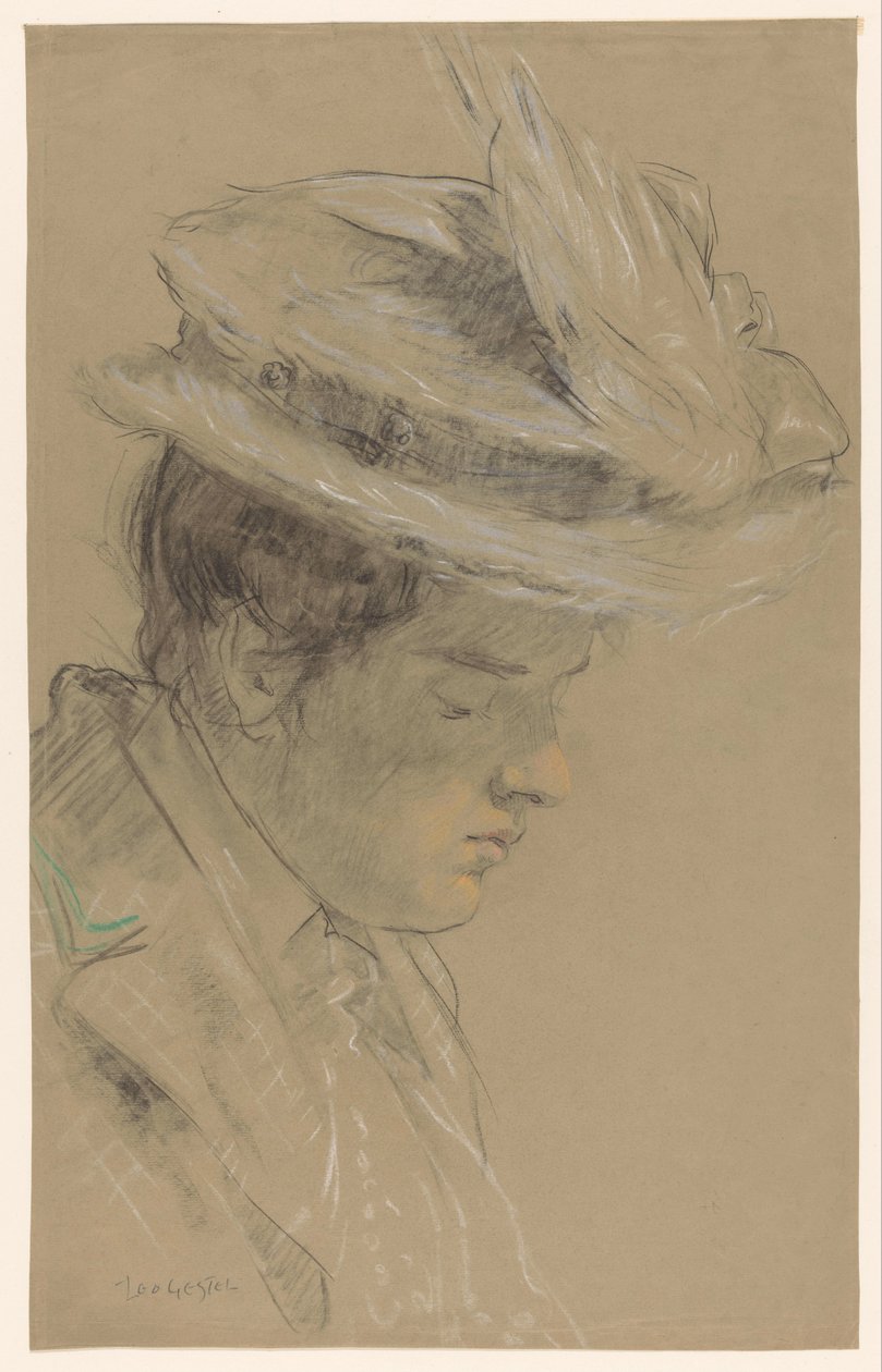Şapkalı kadın, aşağı bakıyor by Leo Gestel (signed by artist)