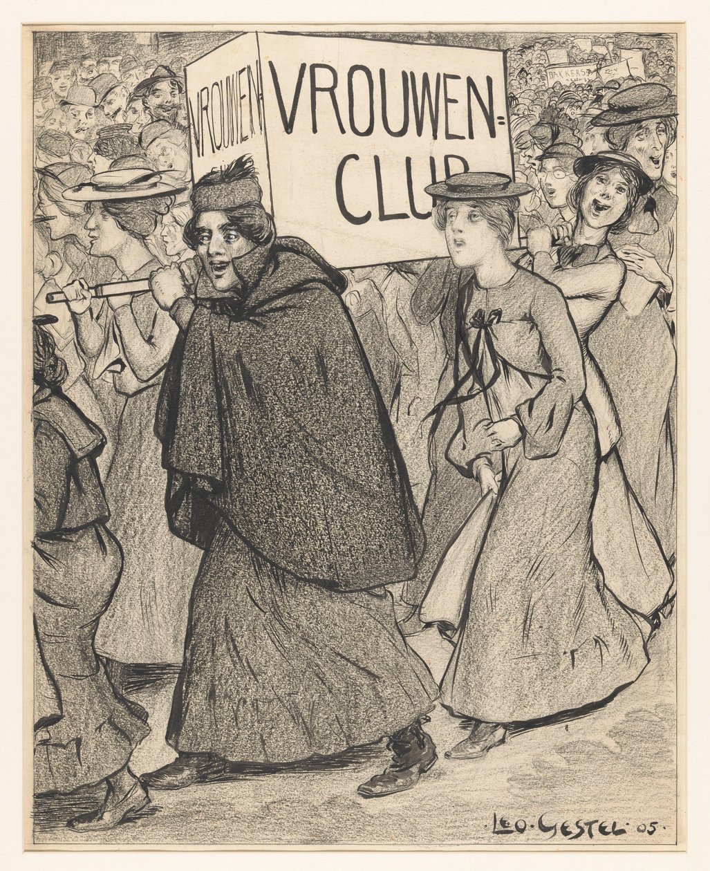 Bir kadın kulübü geçit töreninde kadınlar by Leo Gestel (signed by artist)