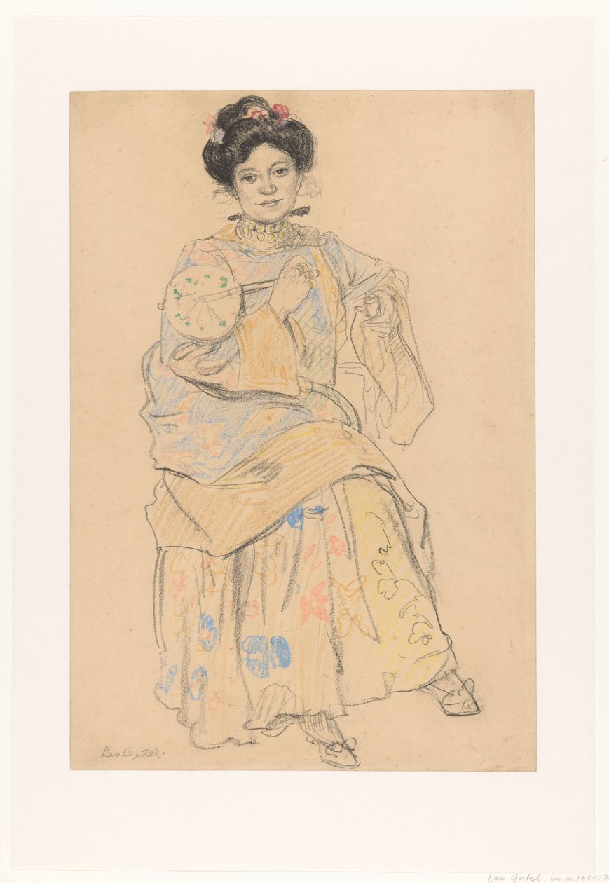 Japon giysileri içinde oturan kadın by Leo Gestel (signed by artist)