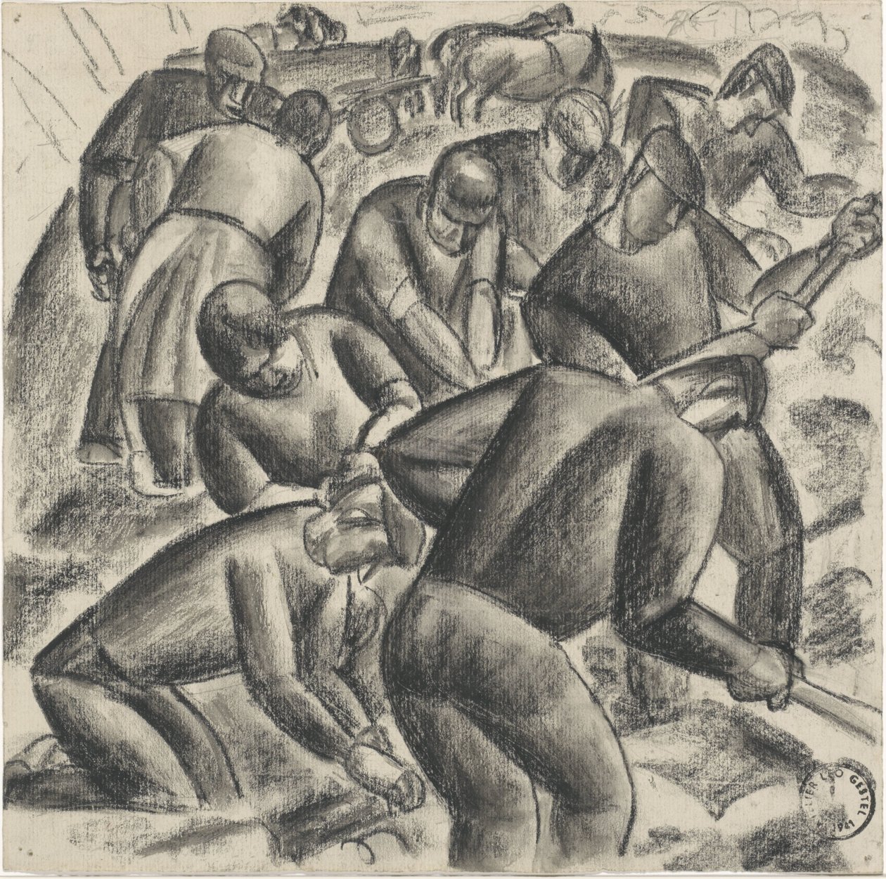 Patates biçerdöverleri tarlada iş başında by Leo Gestel