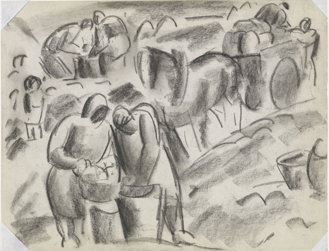 At ve araba ile karada patates hasat makineleri Başlıksız by Leo Gestel