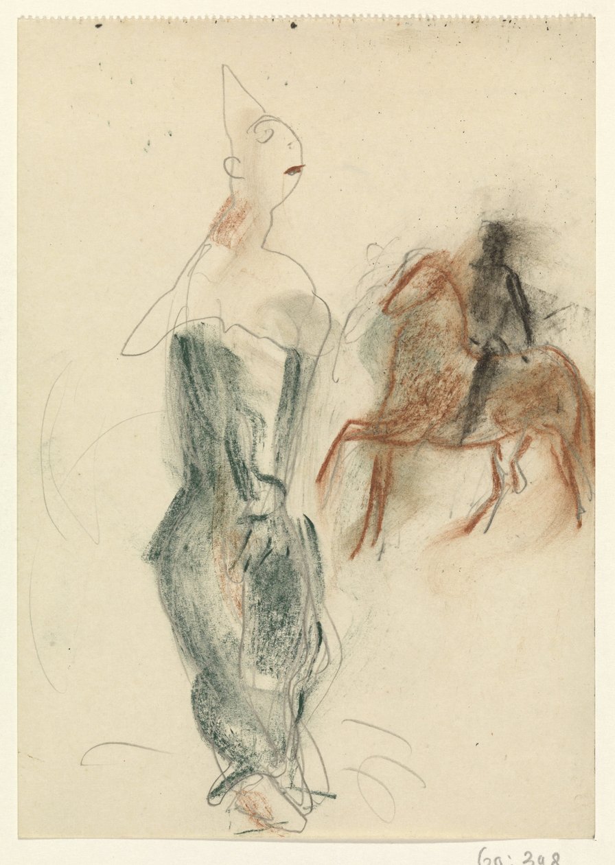Palyaço ve binici at sırtında by Leo Gestel