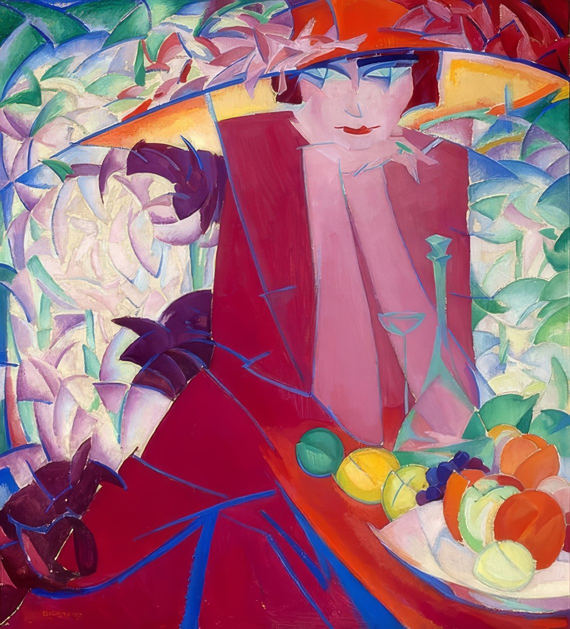 Yazlık evde büyük şapkalı bayan. 1913 by Leo Gestel