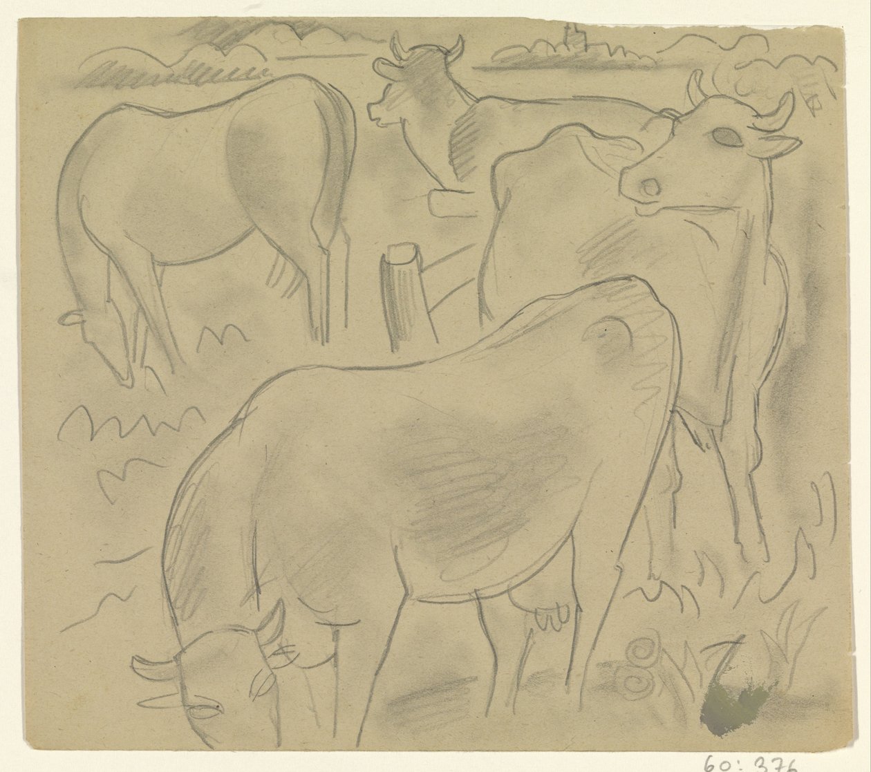 Çayırda üç inek ve bir at by Leo Gestel