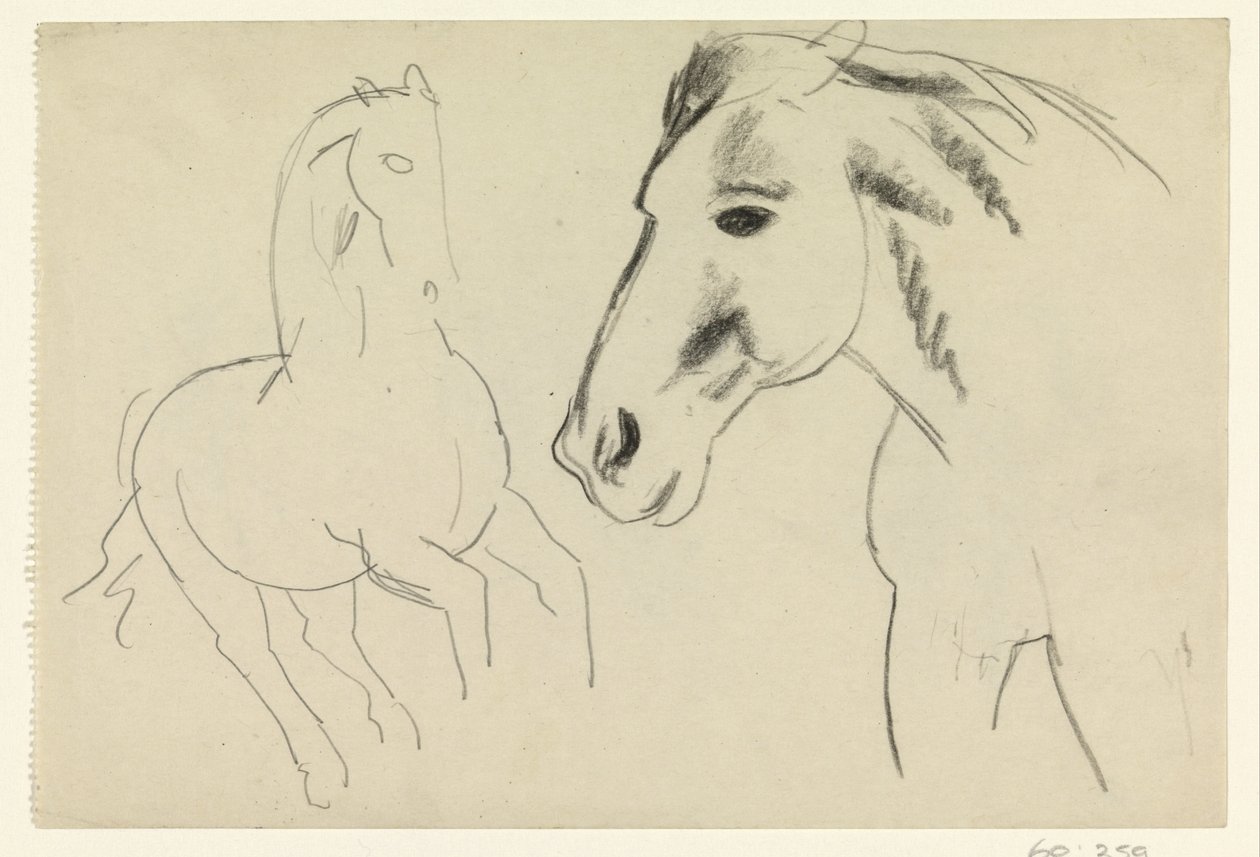 Dört nala koşan at ve at başı by Leo Gestel