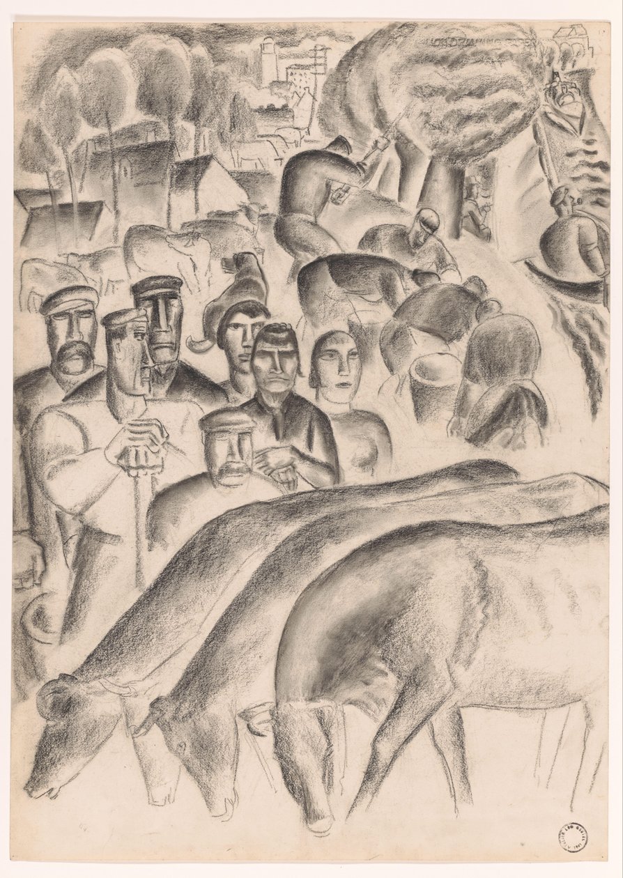 Arazide otlayan inekler, çiftçiler ve işçiler by Leo Gestel